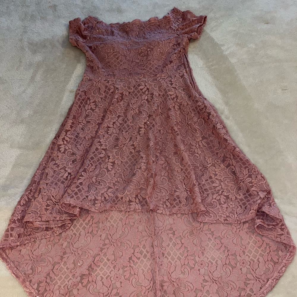 Mauve Bi-level Lace Overlay Sparkly Party/Prom Dress, Size 12